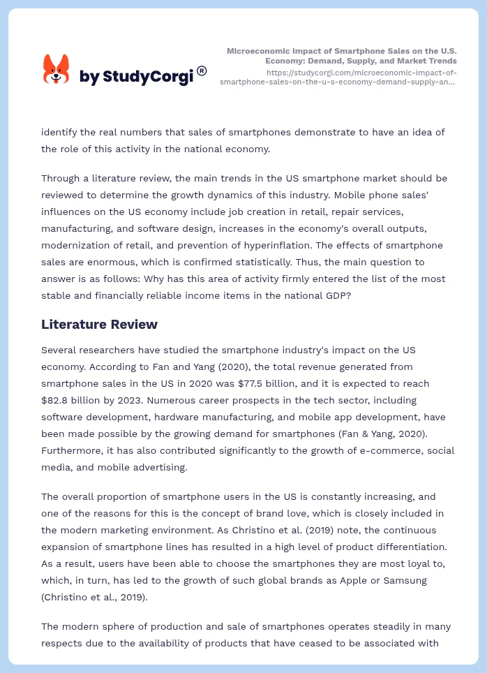 Microeconomic Impact of Smartphone Sales on the U.S. Economy: Demand, Supply, and Market Trends. Page 2