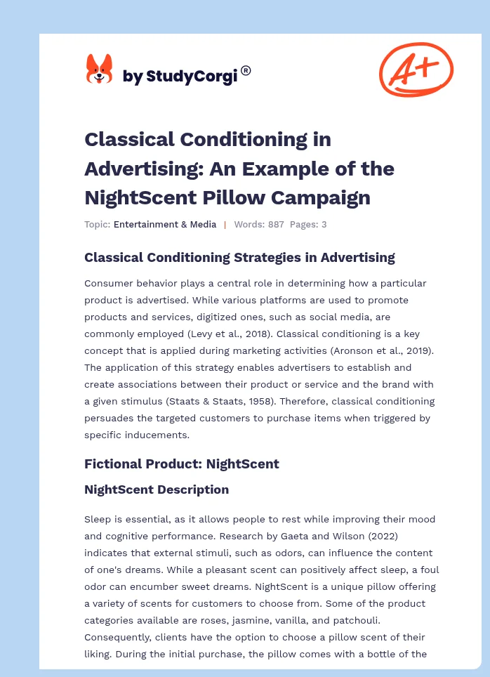 Classical Conditioning in Advertising: An Example of the NightScent Pillow Campaign. Page 1