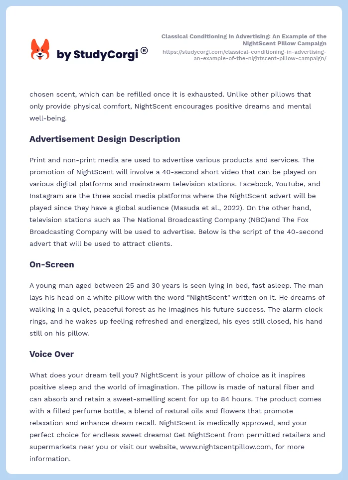 Classical Conditioning in Advertising: An Example of the NightScent Pillow Campaign. Page 2