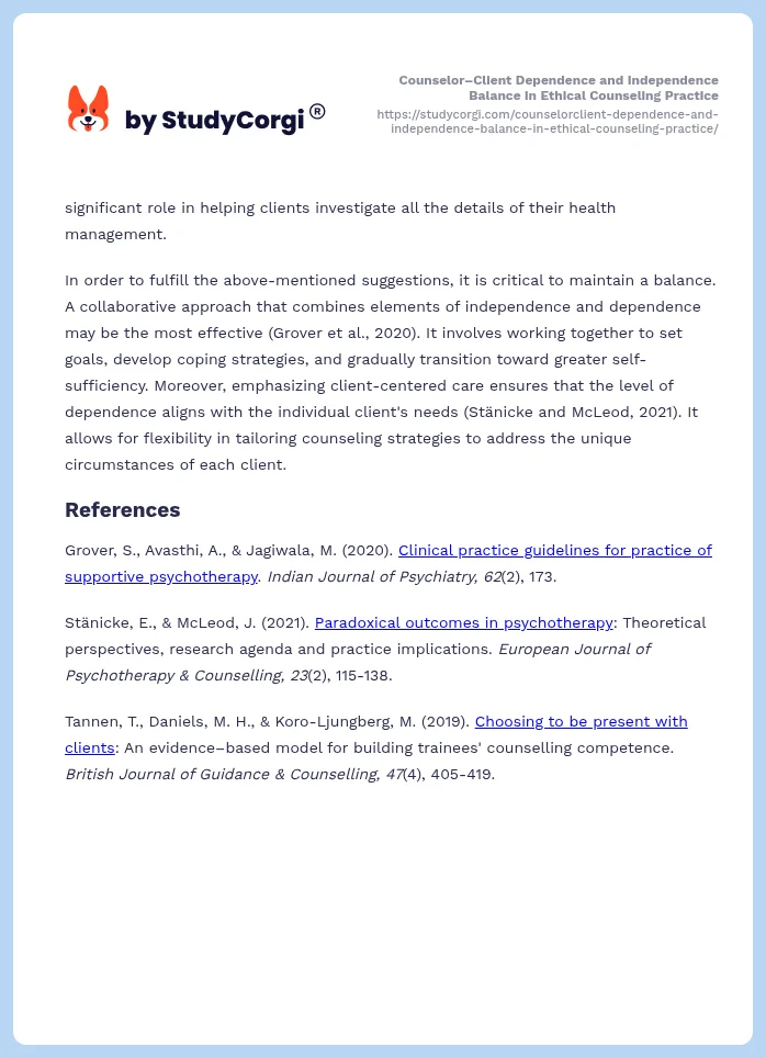 Counselor–Client Dependence and Independence Balance in Ethical Counseling Practice. Page 2