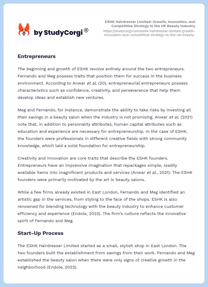 ESHK Hairdresser Limited: Growth, Innovation, and Competitive Strategy in the UK Beauty Industry. Page 2