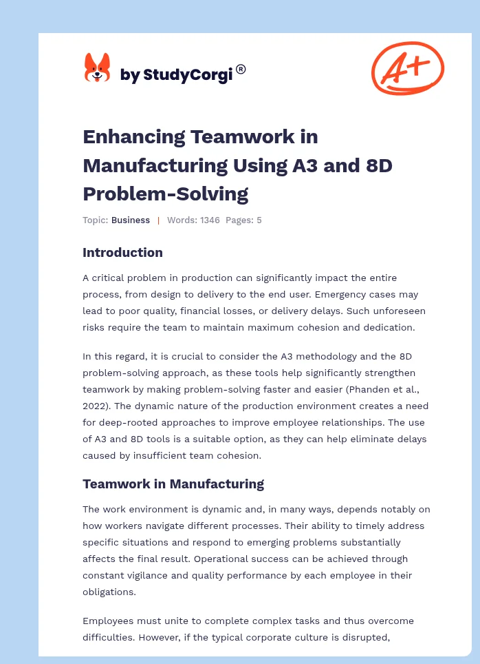 Enhancing Teamwork in Manufacturing Using A3 and 8D Problem-Solving. Page 1