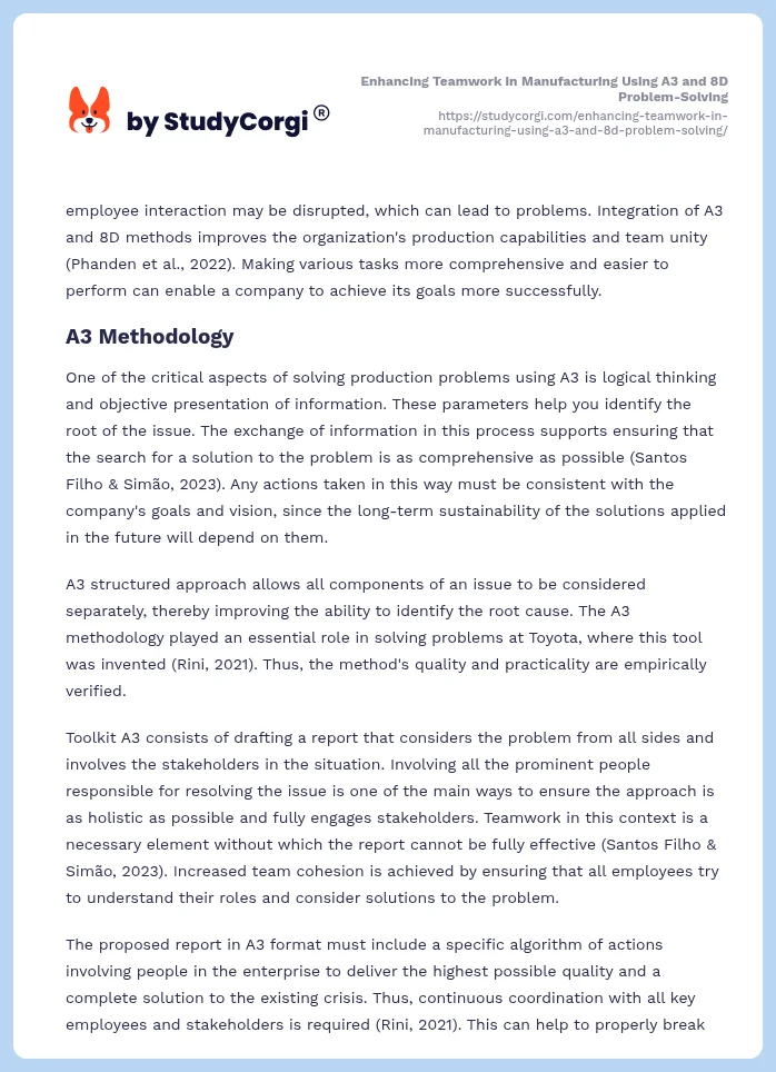 Enhancing Teamwork in Manufacturing Using A3 and 8D Problem-Solving. Page 2