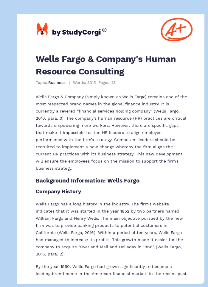 Wells Fargo & Company's Human Resource Consulting. Page 1