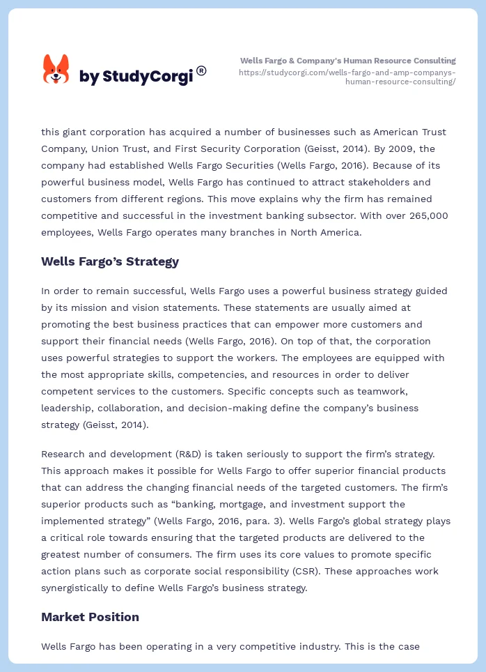 Wells Fargo & Company's Human Resource Consulting. Page 2