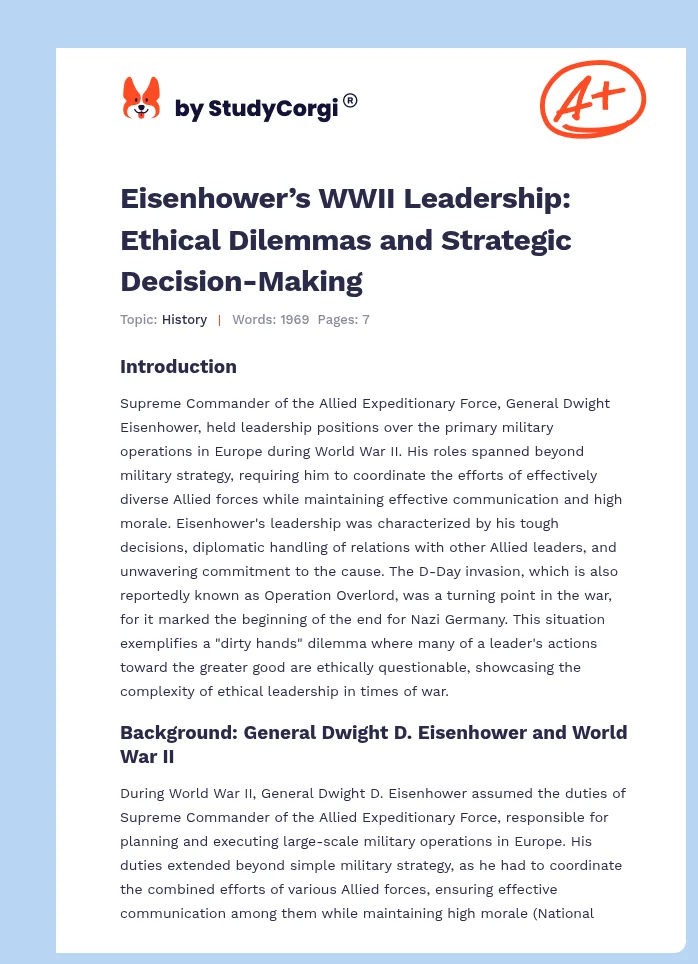 Eisenhower’s WWII Leadership: Ethical Dilemmas and Strategic Decision-Making. Page 1