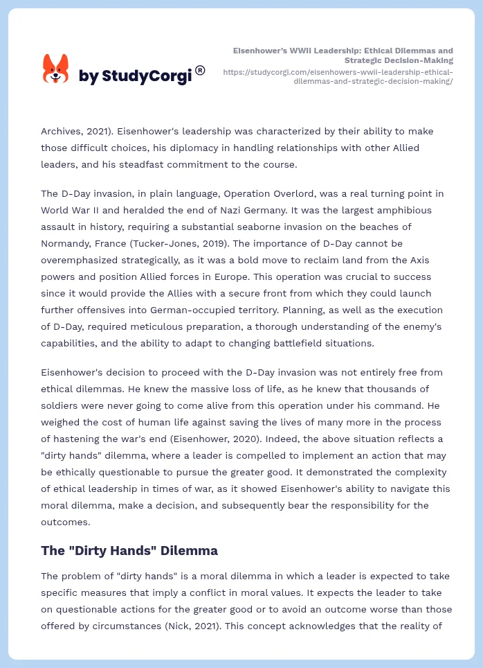 Eisenhower’s WWII Leadership: Ethical Dilemmas and Strategic Decision-Making. Page 2