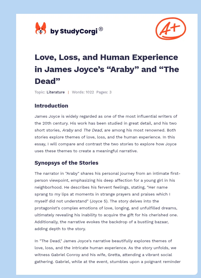 Love, Loss, and Human Experience in James Joyce’s “Araby” and “The Dead”. Page 1