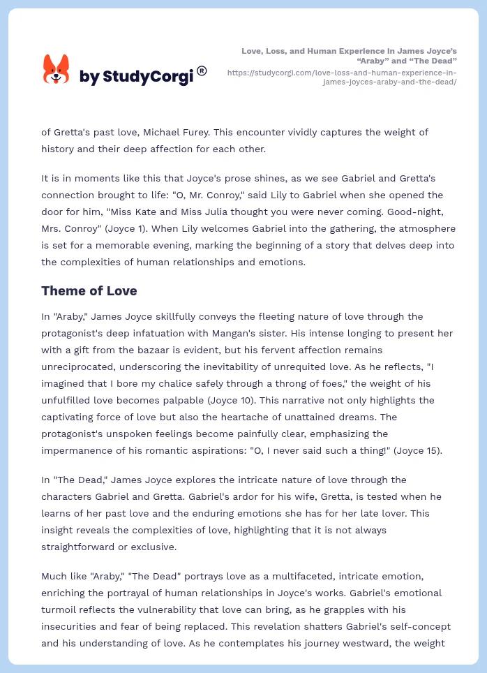Love, Loss, and Human Experience in James Joyce’s “Araby” and “The Dead”. Page 2