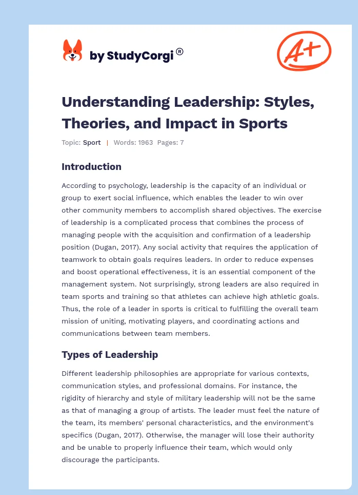 Understanding Leadership: Styles, Theories, and Impact in Sports. Page 1