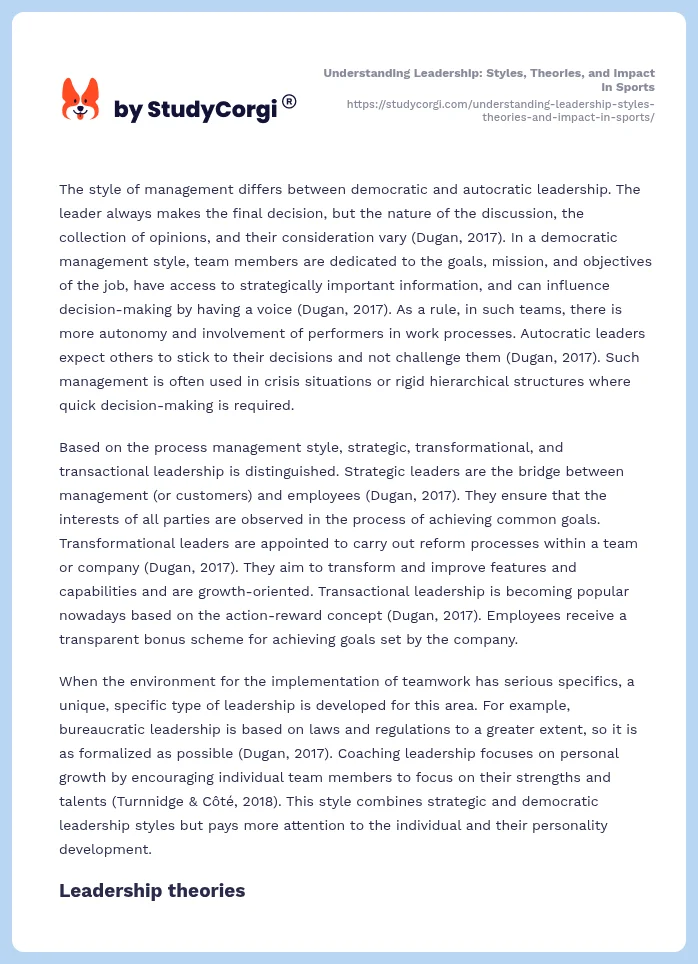 Understanding Leadership: Styles, Theories, and Impact in Sports. Page 2