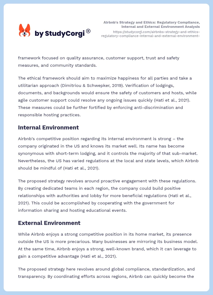 Airbnb's Strategy and Ethics: Regulatory Compliance, Internal and External Environment Analysis. Page 2