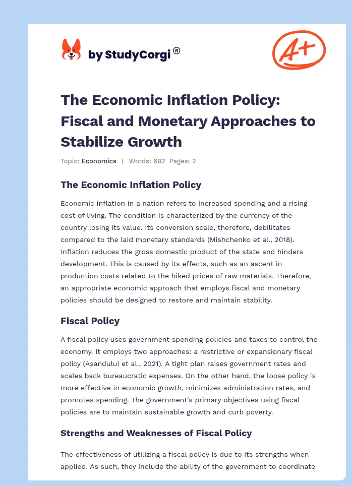 The Economic Inflation Policy: Fiscal and Monetary Approaches to Stabilize Growth. Page 1