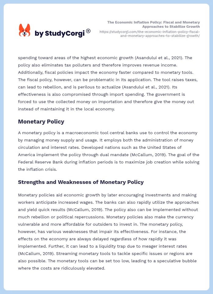 The Economic Inflation Policy: Fiscal and Monetary Approaches to Stabilize Growth. Page 2