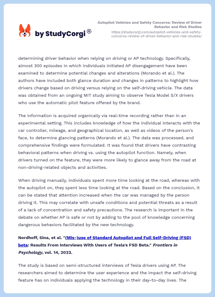 Autopilot Vehicles and Safety Concerns: Review of Driver Behavior and Risk Studies. Page 2