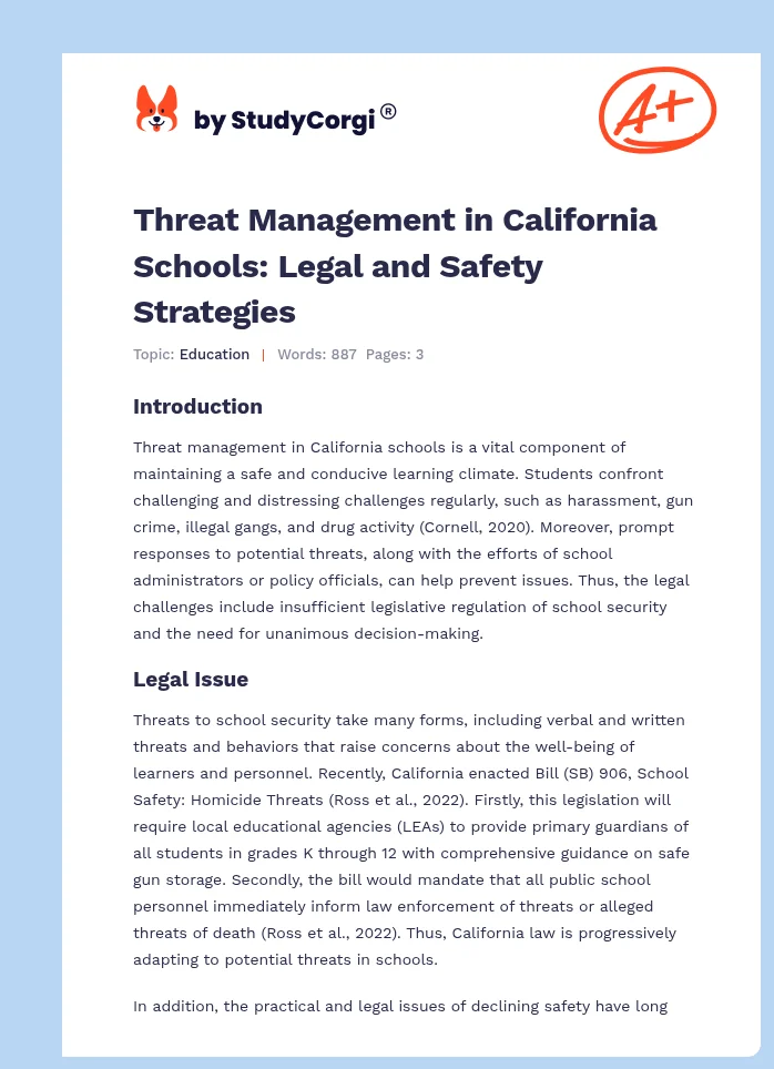 Threat Management in California Schools: Legal and Safety Strategies. Page 1
