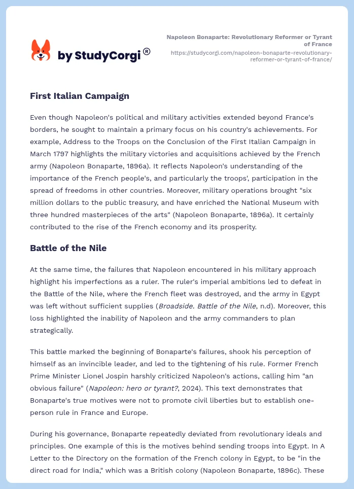 Napoleon Bonaparte: Revolutionary Reformer or Tyrant of France. Page 2