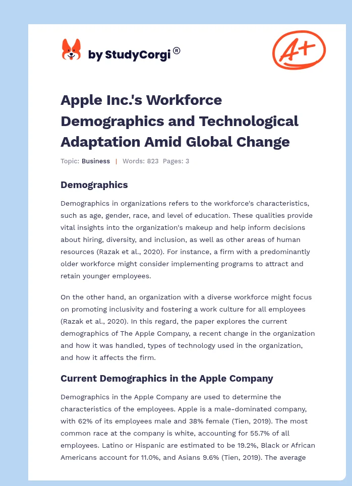 Apple Inc.'s Workforce Demographics and Technological Adaptation Amid Global Change. Page 1
