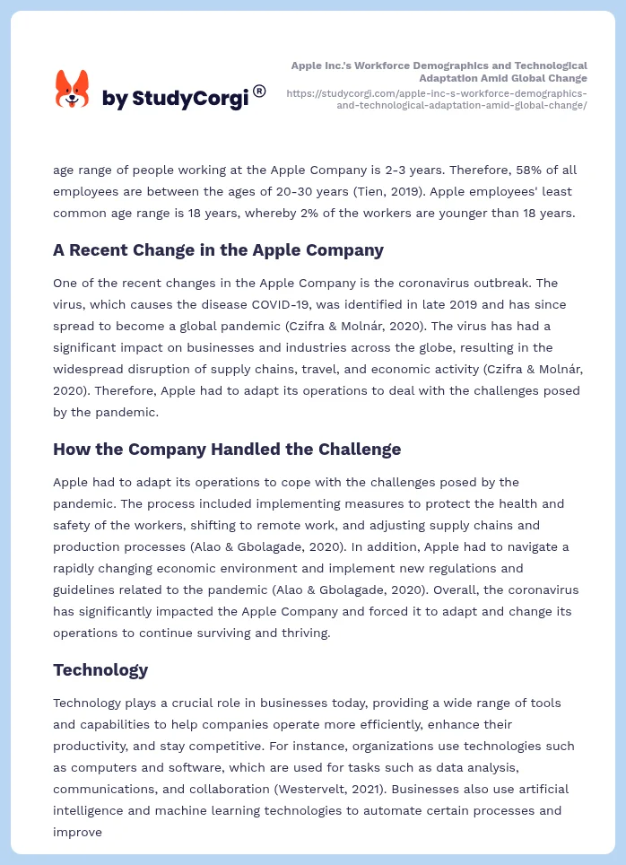 Apple Inc.'s Workforce Demographics and Technological Adaptation Amid Global Change. Page 2