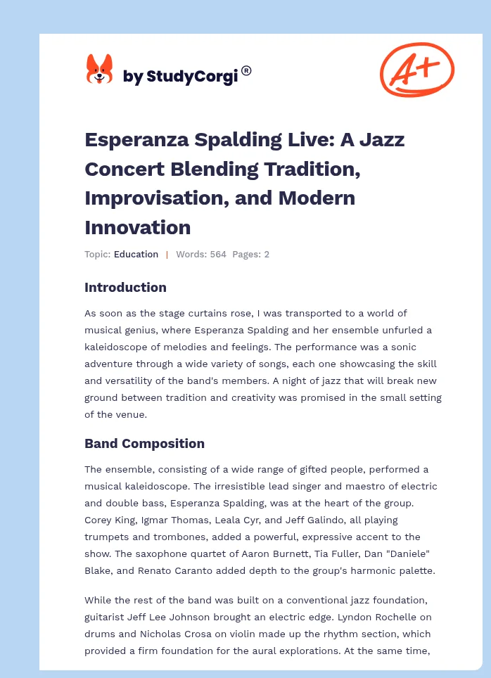 Esperanza Spalding Live: A Jazz Concert Blending Tradition, Improvisation, and Modern Innovation. Page 1