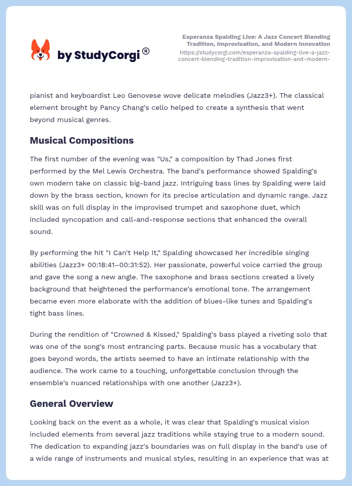 Esperanza Spalding Live: A Jazz Concert Blending Tradition, Improvisation, and Modern Innovation. Page 2