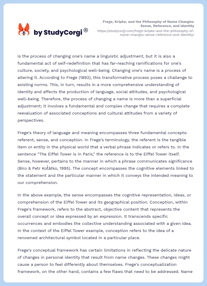 Frege, Kripke, and the Philosophy of Name Changes: Sense, Reference, and Identity. Page 2