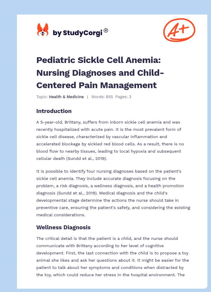 Pediatric Sickle Cell Anemia: Nursing Diagnoses and Child-Centered Pain Management. Page 1