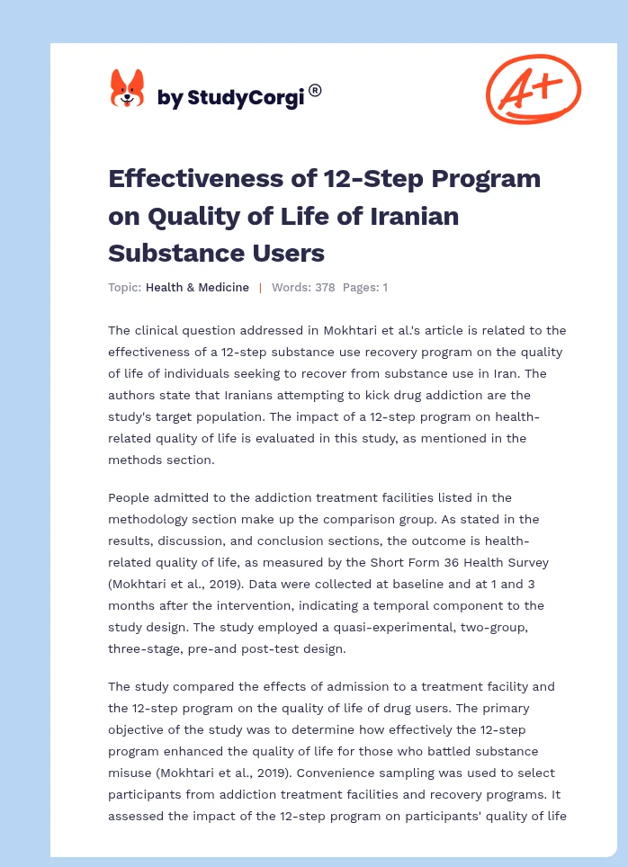 Effectiveness of 12-Step Program on Quality of Life of Iranian Substance Users. Page 1