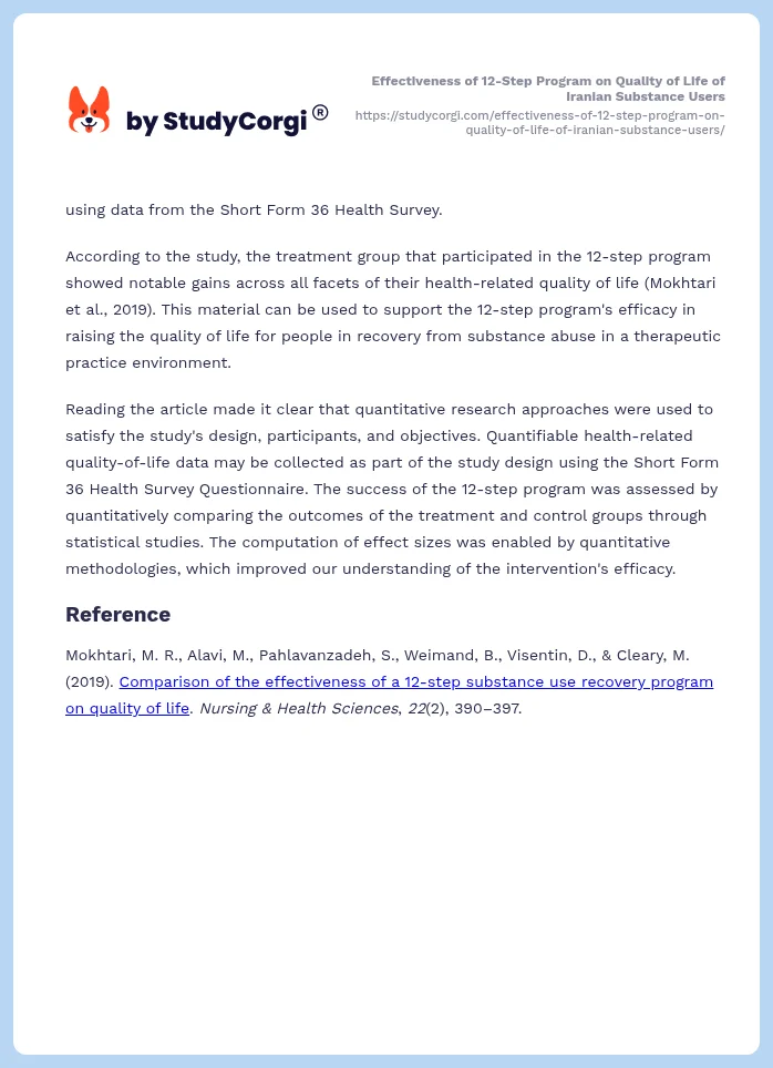 Effectiveness of 12-Step Program on Quality of Life of Iranian Substance Users. Page 2