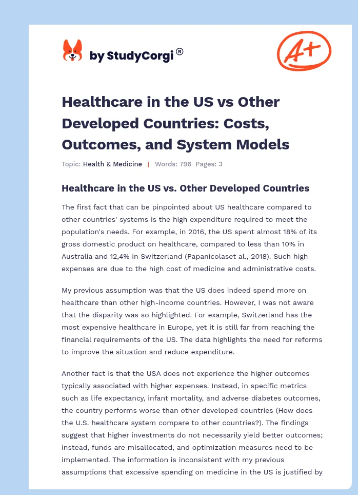 Healthcare in the US vs Other Developed Countries: Costs, Outcomes, and System Models. Page 1