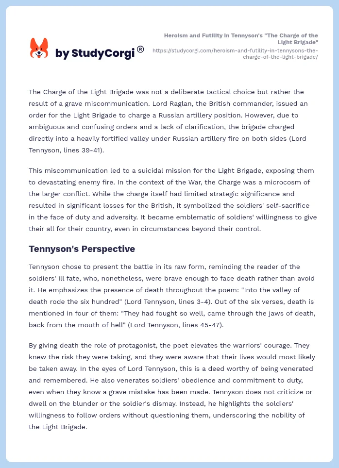Heroism and Futility in Tennyson's "The Charge of the Light Brigade". Page 2