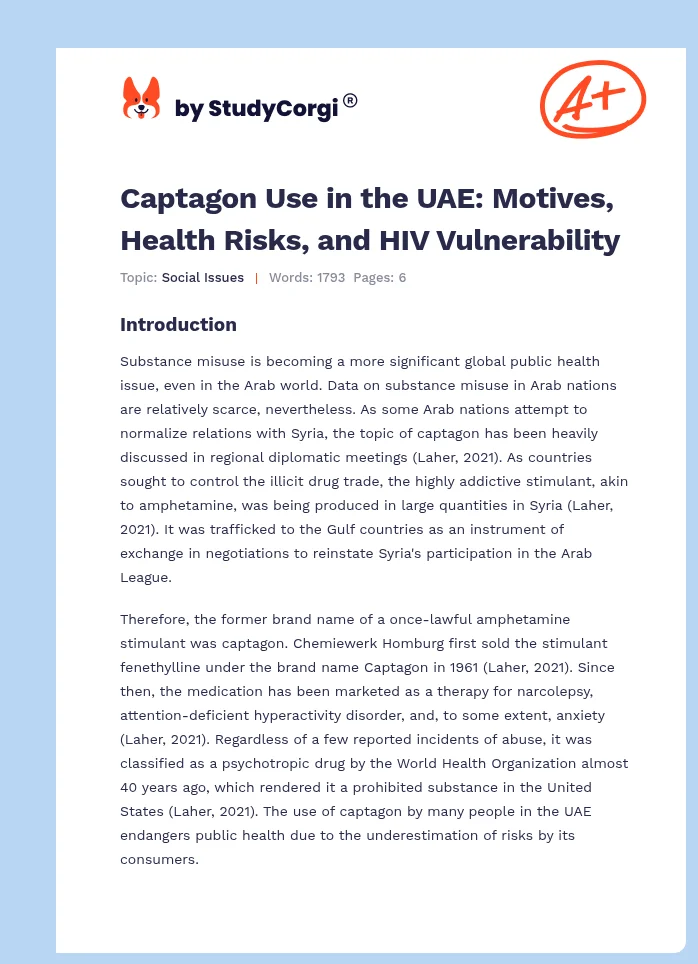 Captagon Use in the UAE: Motives, Health Risks, and HIV Vulnerability. Page 1