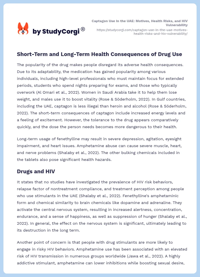 Captagon Use in the UAE: Motives, Health Risks, and HIV Vulnerability. Page 2