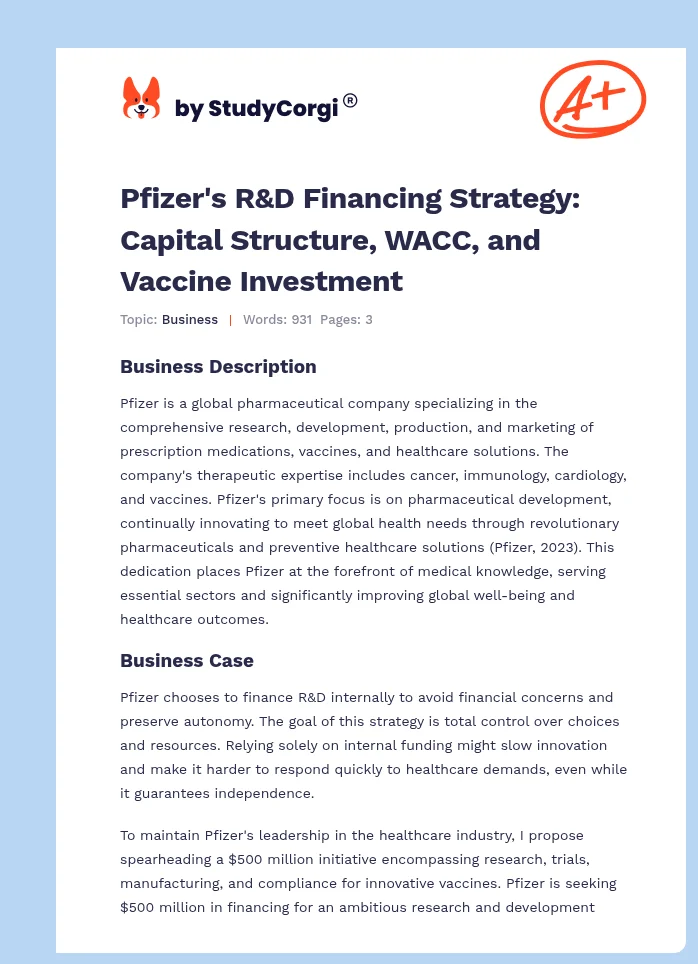 Pfizer's R&D Financing Strategy: Capital Structure, WACC, and Vaccine Investment. Page 1
