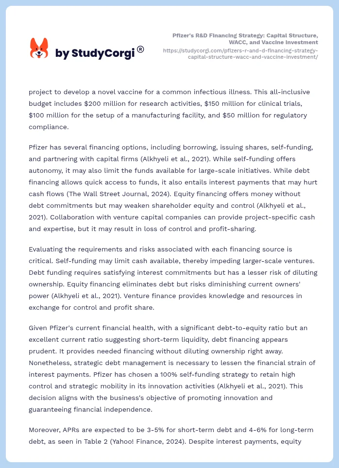 Pfizer's R&D Financing Strategy: Capital Structure, WACC, and Vaccine Investment. Page 2