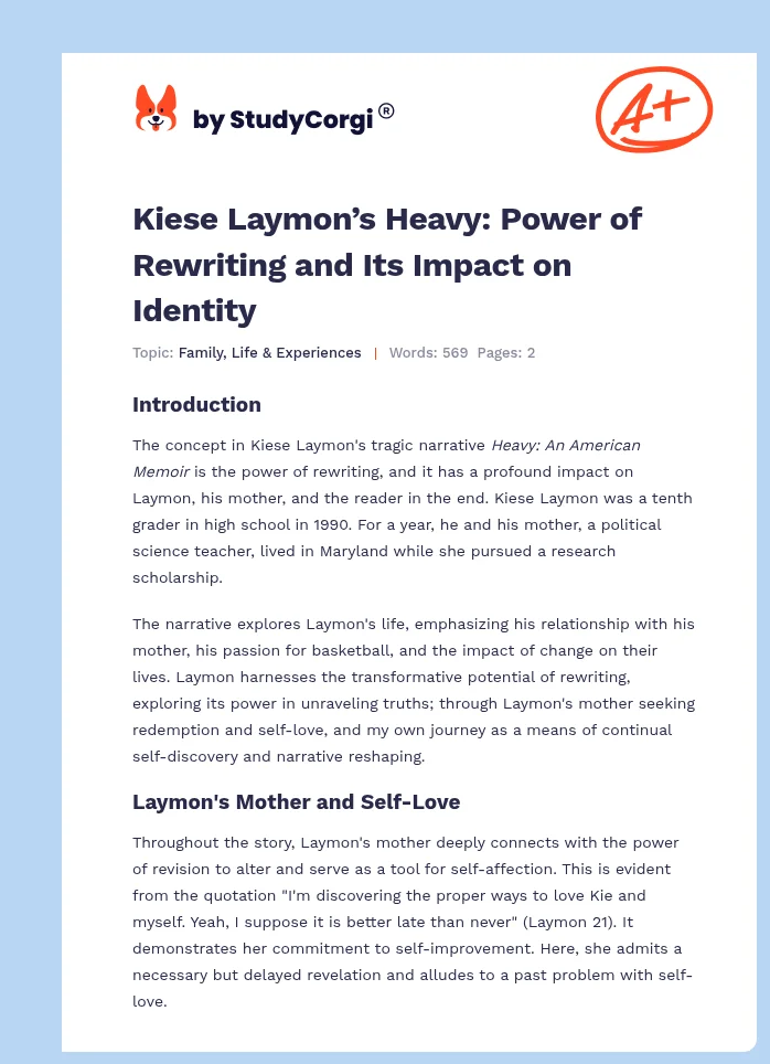 Kiese Laymon’s Heavy: Power of Rewriting and Its Impact on Identity. Page 1