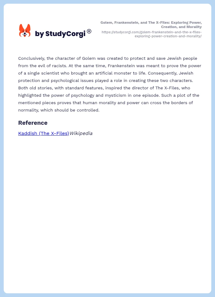 Golem, Frankenstein, and The X-Files: Exploring Power, Creation, and Morality. Page 2