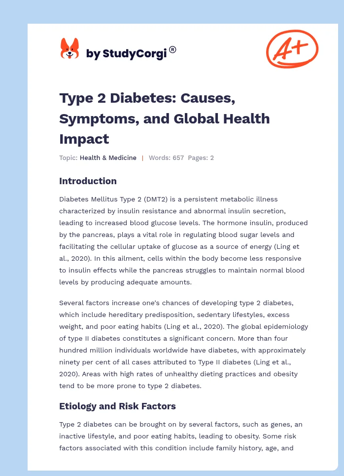 Type 2 Diabetes: Causes, Symptoms, and Global Health Impact. Page 1