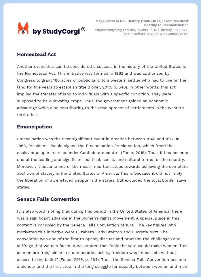 Key Events in U.S. History (1840–1877): From Manifest Destiny to Reconstruction. Page 2
