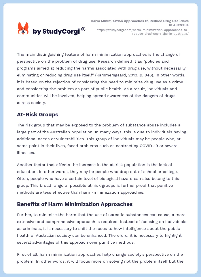 Harm Minimization Approaches to Reduce Drug Use Risks in Australia. Page 2