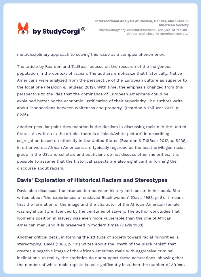 Intersectional Analysis of Racism, Gender, and Class in American Society. Page 2