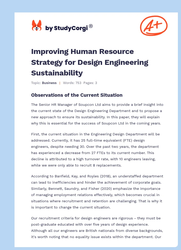 Improving Human Resource Strategy for Design Engineering Sustainability. Page 1