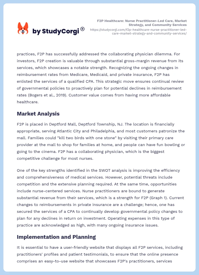F2P Healthcare: Nurse Practitioner-Led Care, Market Strategy, and Community Services. Page 2
