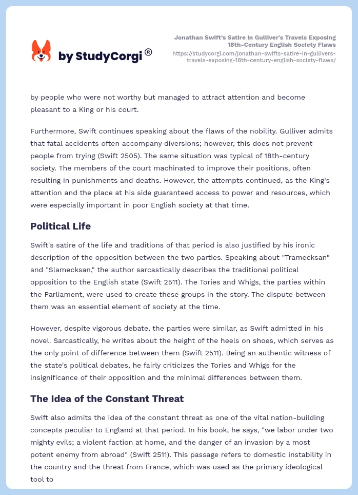 Jonathan Swift’s Satire in Gulliver's Travels Exposing 18th-Century English Society Flaws. Page 2