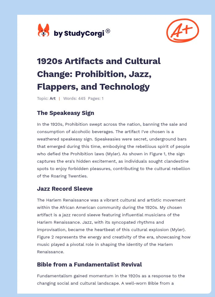 1920s Artifacts and Cultural Change: Prohibition, Jazz, Flappers, and Technology. Page 1