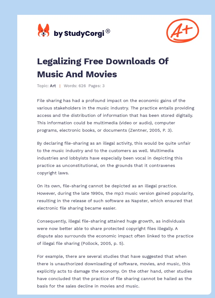 Legalizing Free Downloads Of Music And Movies. Page 1