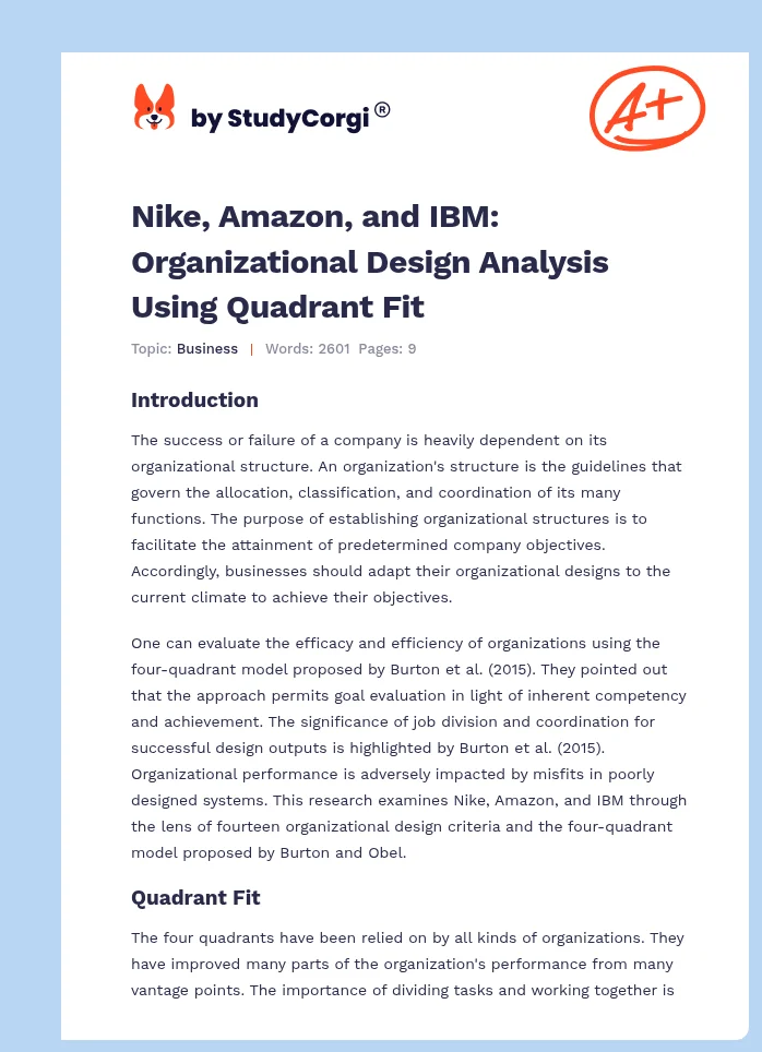Nike, Amazon, and IBM: Organizational Design Analysis Using Quadrant Fit. Page 1