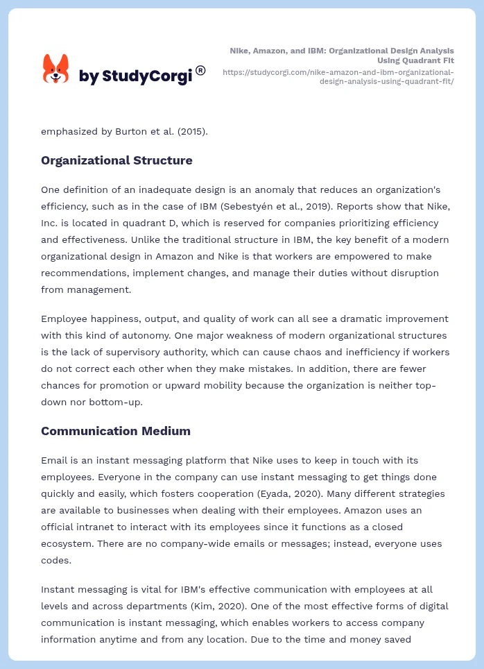 Nike, Amazon, and IBM: Organizational Design Analysis Using Quadrant Fit. Page 2
