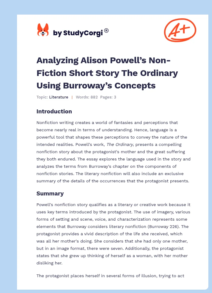Analyzing Alison Powell’s Non-Fiction Short Story The Ordinary Using Burroway’s Concepts. Page 1