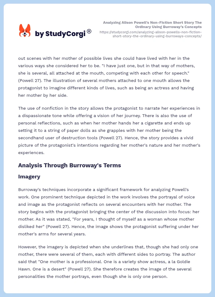 Analyzing Alison Powell’s Non-Fiction Short Story The Ordinary Using Burroway’s Concepts. Page 2